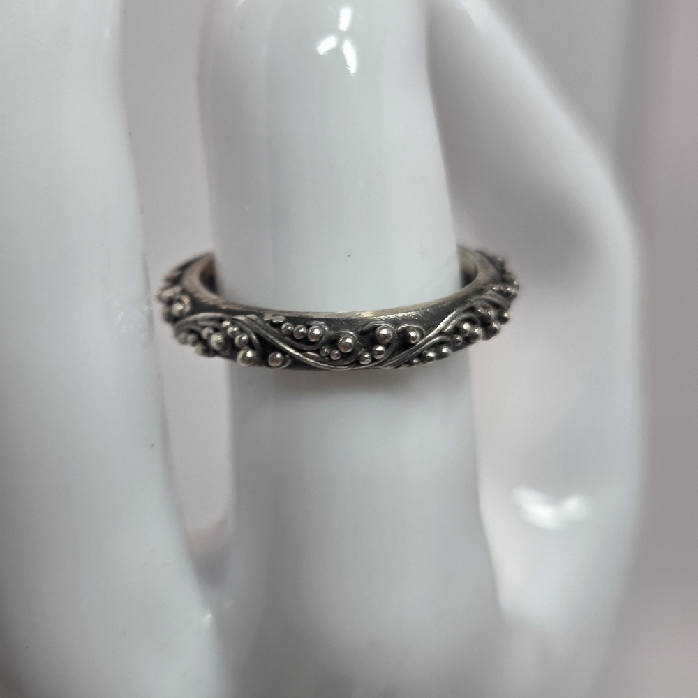 sterling silver ornate scroll work pinky ring sz 5.75-6 applied beading thin